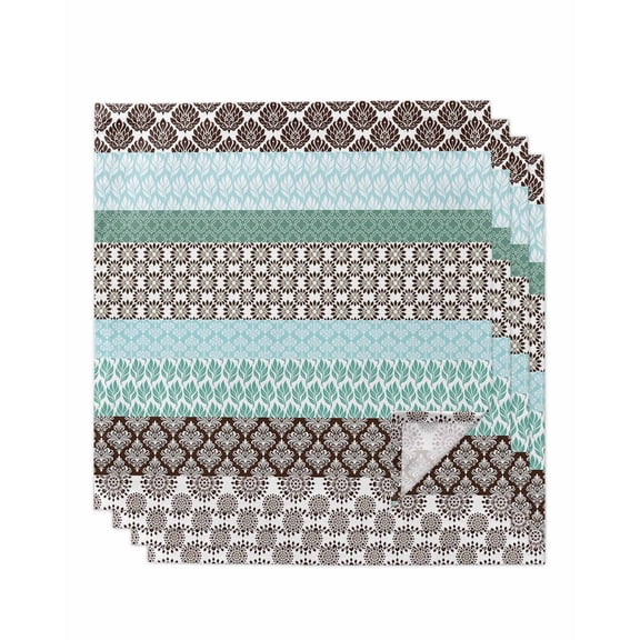 Cloth Napkins Bohemian Teal Geometric Stripes Washable Soft Kitchen Dinner Napkin Set of 4