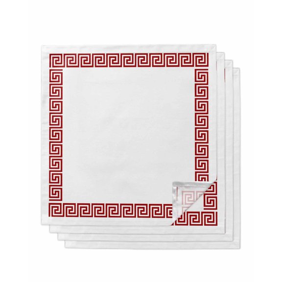 Cloth Napkins Greece Abstract Inspired Key Pattern Washable Soft Kitchen Dinner Napkin Set of 4