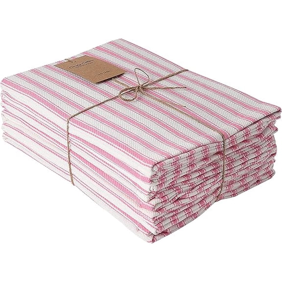 Cloth Napkins Pk of 6 |Spring Easter Basket Decor Christmas Washable Cotton Dinner Cloth Napkins|Pink & White French Stripes 18x18 in Kitchen Party Hotel BBQ Restaurant Dinner Napkins