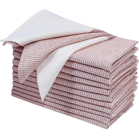 Cloth Napkins Set of 12 18x18 Inches - Fall Thanksgiving Block Striped Dinner Napkins for Christmas Farmhouse Wedding, Washable Soft Cotton Durable Table Linen for Everyday Use - Rust