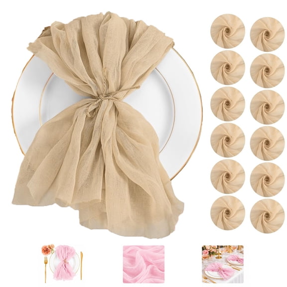 Cloth Napkins Set of 12 Sage Green 20x20inch, Rustic Boho Gauze Dinner Napkins, Washable Cheesecloth Cloth for Wedding, Party, Thanksgiving & Table Decor