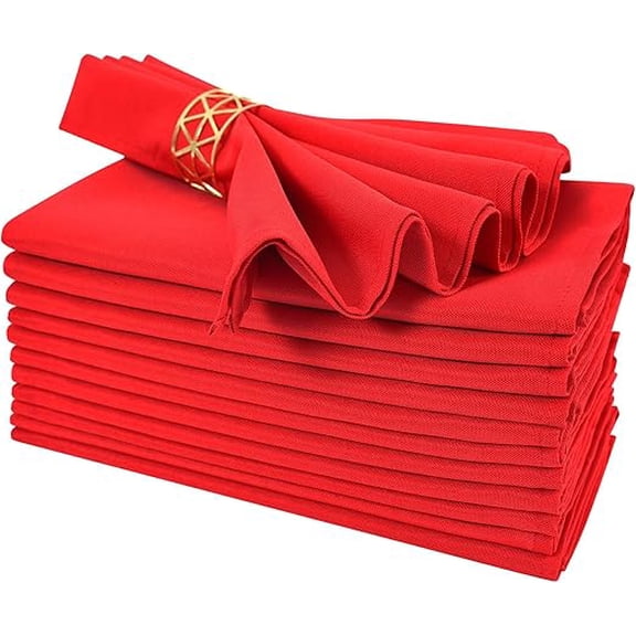 Cloth Napkins Set of 12 Washable Dinner Napkins Square 18X18 Inch Red Reusable Table Napkin with Hemmed Edges for Hotel Restaurant Wedding Party Banquet Event
