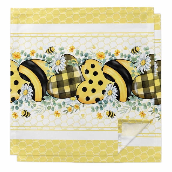 Cloth Napkins Set of 2 - 20x20 Inches, Bee Daisy Washable Reusable Table Napkins, Botanical Eucalyptus Leaves Spring Love Yellow Soft & Absortbent Dining Napkin for Party Wedding Hotel Restaurant