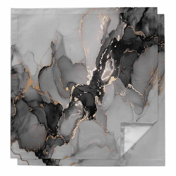 Cloth Napkins Set of 2 - 20x20 Inches, Black Gold Marble Washable Reusable Table Napkins, Vintage Abstract Geometric Gradient Soft & Absortbent Dining Napkin for Party Wedding Hotel Restaurant