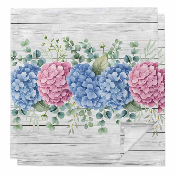 Cloth Napkins Set of 2 - 20x20 Inches, Blue Pink Hydrangea Washable Reusable Table Napkins, Eucalyptus Leaves Wooden Summer Botanical Soft Absortbent Dining Napkin for Party Wedding Hotel Restaurant