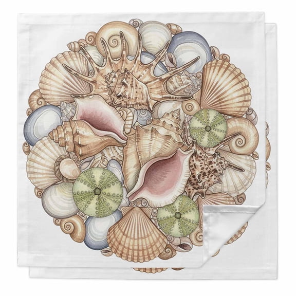 Cloth Napkins Set of 2 - 20x20 Inches, Coastal Conch Washable Reusable Table Napkins, Watercolor Ocean Nautical Beach Seashells Soft & Absortbent Dining Napkin for Party Wedding Hotel Restaurant