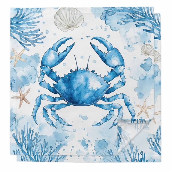 Cloth Napkins Set of 2 - 20x20 Inches, Coastal Crab Washable Reusable Table Napkins, Summer Beach Starfish Coral Nautical Soft & Absortbent Dining Napkin for Party Wedding Hotel Restaurant