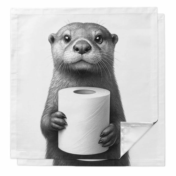 Cloth Napkins Set of 2 - 20x20 Inches, Cute Otter Washable Reusable Table Napkins, Funny Animal with Toilet Paper Soft & Absortbent Dining Napkin for Party Wedding Hotel Restaurant