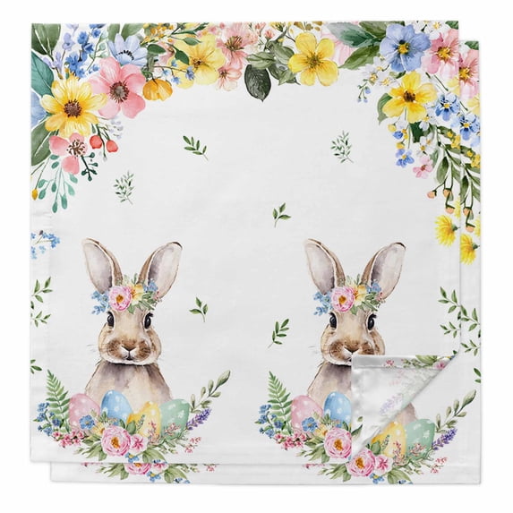 Cloth Napkins Set of 2 - 20x20 Inches, Easter Bunny Washable Reusable Table Napkins, Spring Watercolor Country Flower Leaf Plant Soft & Absortbent Dining Napkin for Party Wedding Hotel Restaurant