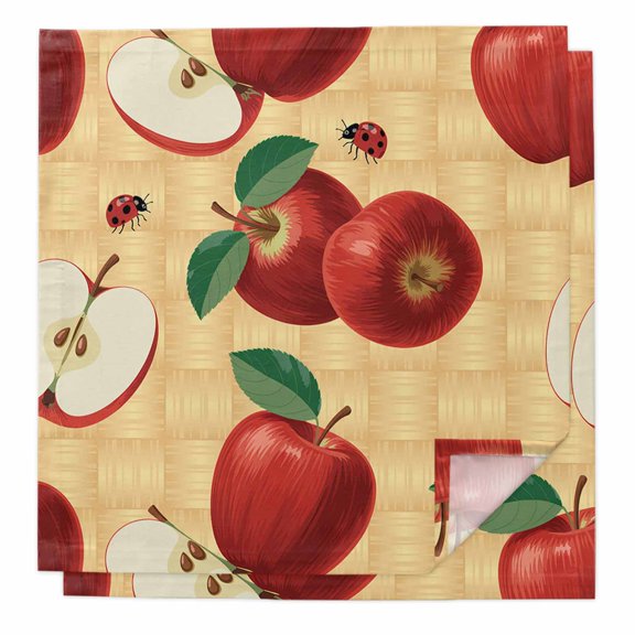Cloth Napkins Set of 2 - 20x20 Inches, Farmhouse Apples Washable Reusable Table Napkins, Country Tropical Fruits Watercolor Soft & Absortbent Dining Napkin for Party Wedding Hotel Restaurant