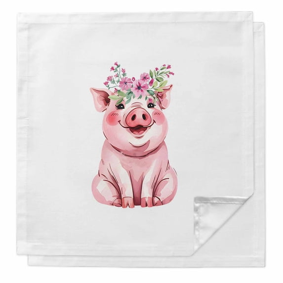 Cloth Napkins Set of 2 - 20x20 Inches, Funny Pig Washable Reusable Table Napkins, Cute Watercolor Animals Flower Leaf Soft & Absortbent Dining Napkin for Party Wedding Hotel Restaurant