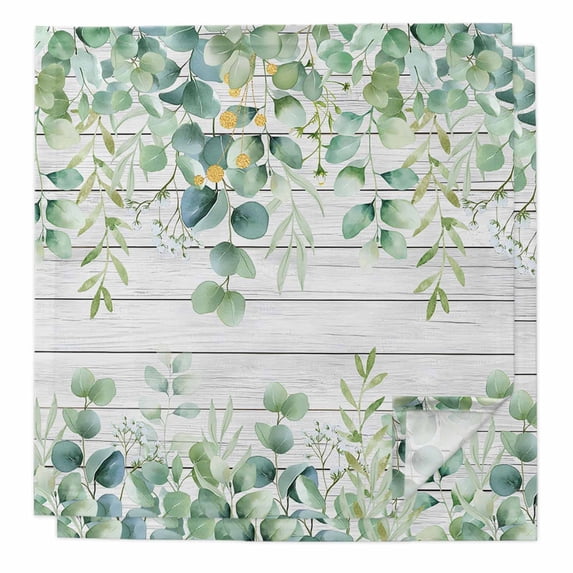 Cloth Napkins Set of 2 - 20x20 Inches, Green Washable Reusable Table Napkins, Eucalyptus Leaves Soft & Absortbent Dining Napkin for Party Wedding Hotel Restaurant