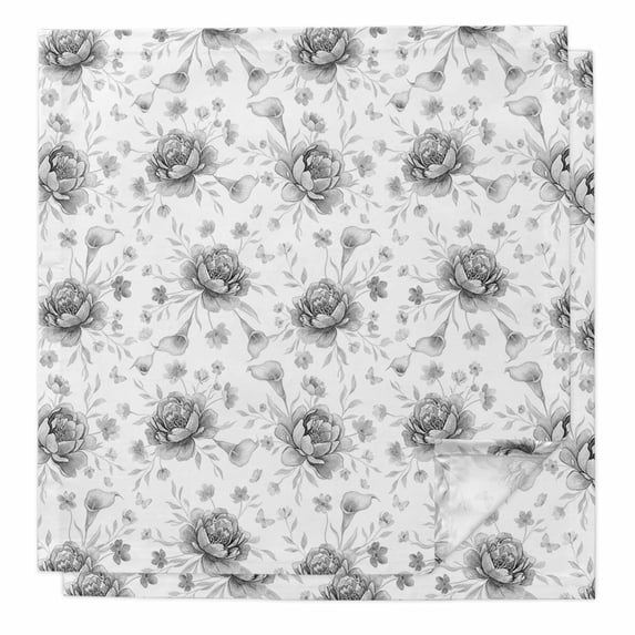 Cloth Napkins Set of 2 - 20x20 Inches, Grey Black Flower Washable Reusable Table Napkins, Spring Watercolor Floral Plant Textured Soft & Absortbent Dining Napkin for Party Wedding Hotel Restaurant