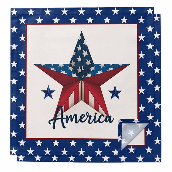 Cloth Napkins Set of 2 - 20x20 Inches, Independence Day Washable Reusable Table Napkins, 4th of July Patriotic Star Blue Red Flag Soft & Absortbent Dining Napkin for Party Wedding Hotel Restaurant