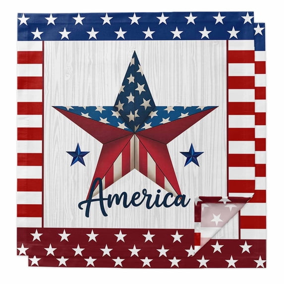 Cloth Napkins Set of 2 - 20x20 Inches, Independence Day Washable Reusable Table Napkins, Blue Red Star American Flag Striped Soft & Absortbent Dining Napkin for Party Wedding Hotel Restaurant