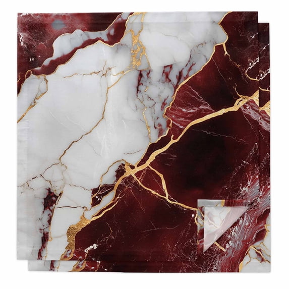 Cloth Napkins Set of 2 - 20x20 Inches, Marble Red Washable Reusable Table Napkins, Modern Abstract Gold White Brick Stone Motif Soft & Absortbent Dining Napkin for Party Wedding Hotel Restaurant