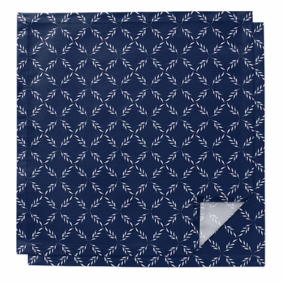 Cloth Napkins Set of 2 - 20x20 Inches, Navy Blue Washable Reusable Table Napkins, Geometric Leaf Diamond Plaid Abstract Check Soft & Absortbent Dining Napkin for Party Wedding Hotel Restaurant