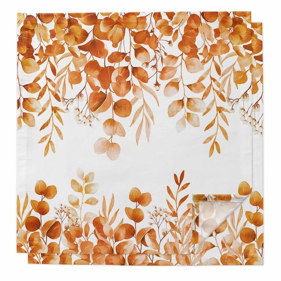 Cloth Napkins Set of 2 - 20x20 Inches, Orange Eucalyptus Leaves Washable Reusable Table Napkins, Spring Summer Botanical Soft & Absortbent Dining Napkin for Party Wedding Hotel Restaurant