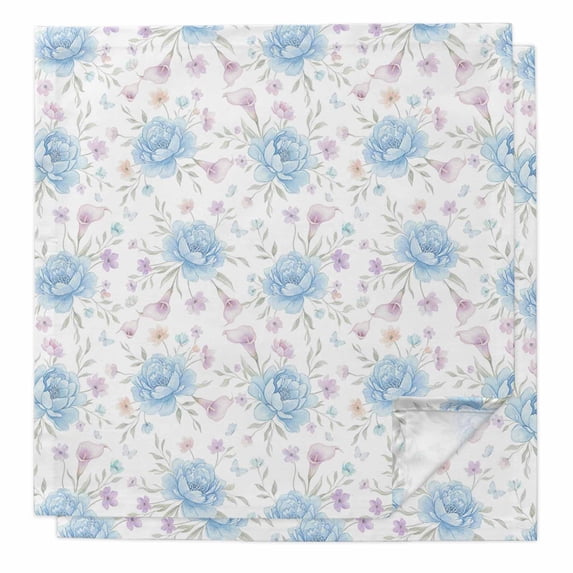 Cloth Napkins Set of 2 - 20x20 Inches, Pink Blue Flower Washable Reusable Table Napkins, Spring Watercolor Floral Plant Textured Soft & Absortbent Dining Napkin for Party Wedding Hotel Restaurant