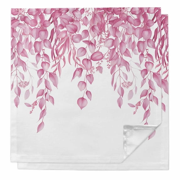 Cloth Napkins Set of 2 - 20x20 Inches, Pink Eucalyptus Leaves Washable Reusable Table Napkins, Spring Botanical Leaf Branches Soft & Absortbent Dining Napkin for Party Wedding Hotel Restaurant