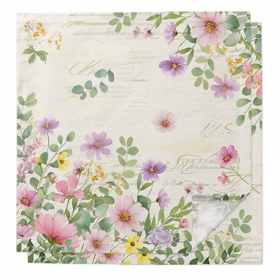 Cloth Napkins Set of 2 - 20x20 Inches, Pink Purple Flower Washable Reusable Table Napkins, Spring Vintage Country Floral Leaf Plant Soft & Absortbent Dining Napkin for Party Wedding Hotel Restaurant