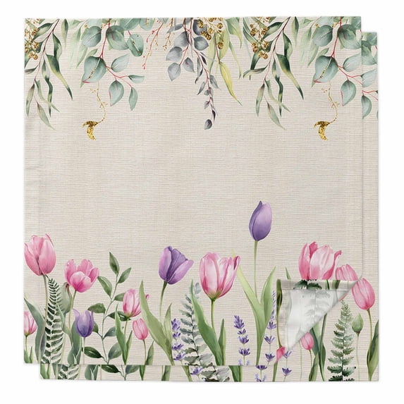Cloth Napkins Set of 2 - 20x20 Inches, Pink Tulips Washable Reusable ...