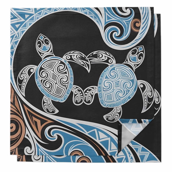 Cloth Napkins Set of 2 - 20x20 Inches, Polynesia Texture Washable Reusable Table Napkins, Vintage Traditional Tribe Sea Turtle Abstract Soft Absortbent Dining Napkin for Party Wedding Restaurant