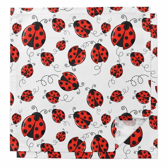 Cloth Napkins Set of 2 - 20x20 Inches, Red Ladybugs Washable Reusable Table Napkins, Animal Themed Spring Summer Rustic Soft & Absortbent Dining Napkin for Party Wedding Hotel Restaurant