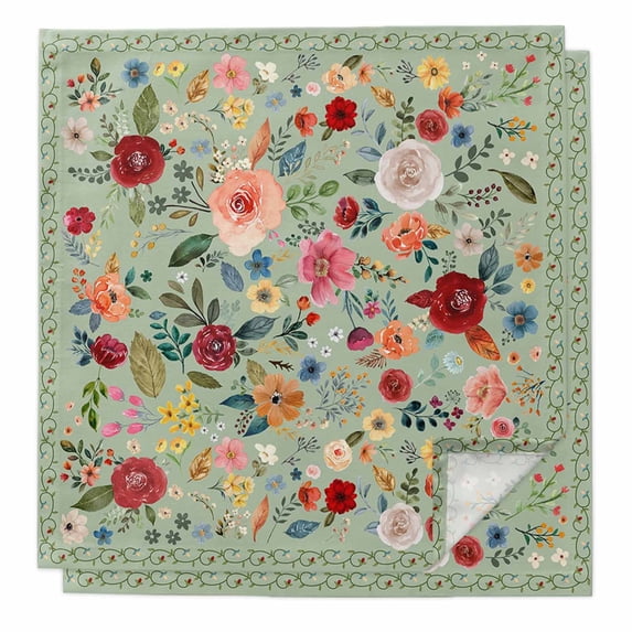 Cloth Napkins Set of 2 - 20x20 Inches, Sage Green Floral Washable Reusable Table Napkins, Spring Flowers Leaves Farmhouse Soft & Absortbent Dining Napkin for Party Wedding Hotel Restaurant