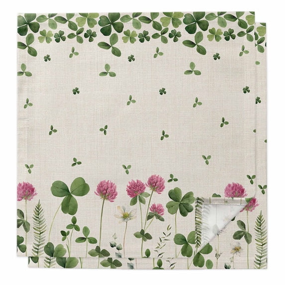 Cloth Napkins Set of 2 - 20x20 Inches, St. Patrick's Day Washable Reusable Table Napkins, Green Lucky Shamrocks Floral Beige Saint Soft & Absortbent Dining Napkin for Party Wedding Hotel Restaurant