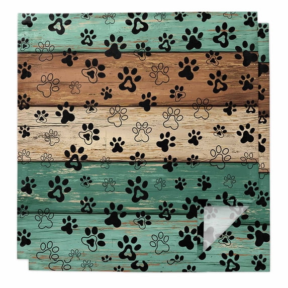 Cloth Napkins Set of 2 - 20x20 Inches, Teal Green Brown Washable Reusable Table Napkins, Farmhouse Dog Paw Vintage Soft & Absortbent Dining Napkin for Party Wedding Hotel Restaurant