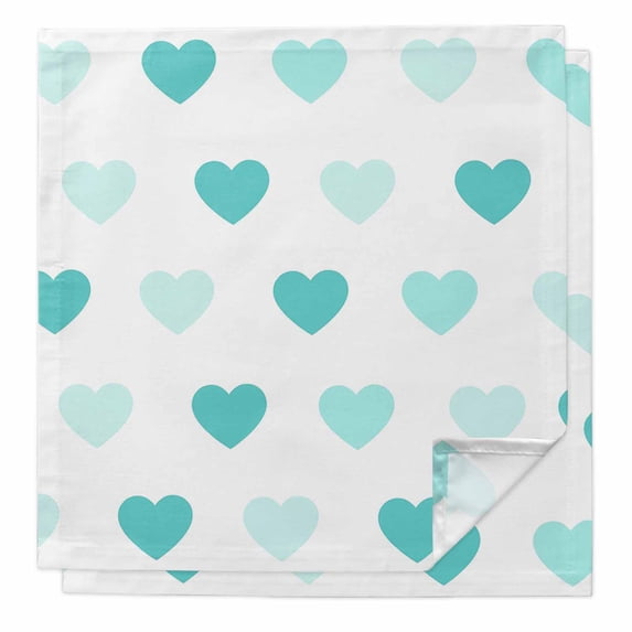Cloth Napkins Set of 2 - 20x20 Inches, Valentine's Day Washable Reusable Table Napkins, Modern Minimalist Turquoise Love Heart Soft & Absortbent Dining Napkin for Party Wedding Hotel Restaurant