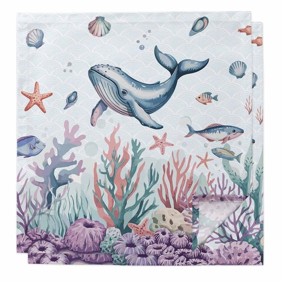 Cloth Napkins Set of 2 - 20x20 Inches, Whale Coastal Washable Reusable Table Napkins, Summer Beach Ocean Shell Jellyfish Starfish Soft & Absortbent Dining Napkin for Party Wedding Hotel Restaurant