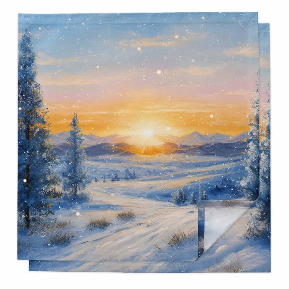 Cloth Napkins Set of 2 - 20x20 Inches, Winter Landscapes Washable Reusable Table Napkins, Snowfall Nature Forest Sunset Soft & Absortbent Dining Napkin for Party Wedding Hotel Restaurant