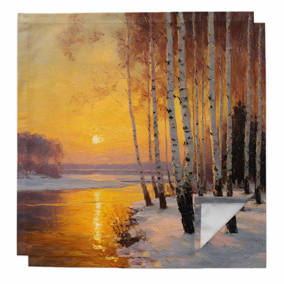 Cloth Napkins Set of 2 - 20x20 Inches, Winter Sunset Washable Reusable Table Napkins, Nature Snow Forest Landscapes Soft & Absortbent Dining Napkin for Party Wedding Hotel Restaurant
