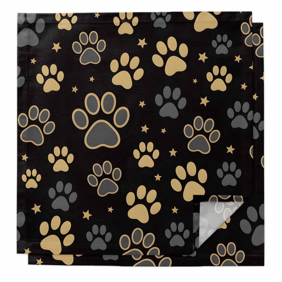 Cloth Napkins Set of 2 - 20x20 Inches, Yellow Black Dog Paws Washable Reusable Table Napkins, Vintage Pastoral Retro Art Soft & Absortbent Dining Napkin for Party Wedding Hotel Restaurant