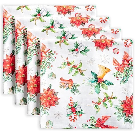 Cloth Napkins Set of 4 100% Cotton for Thanksgiving Christmas Decorations Everyday Reusable Square Fall Napkins Cloth Washable Dinner Party (Chromo, 20"x20")