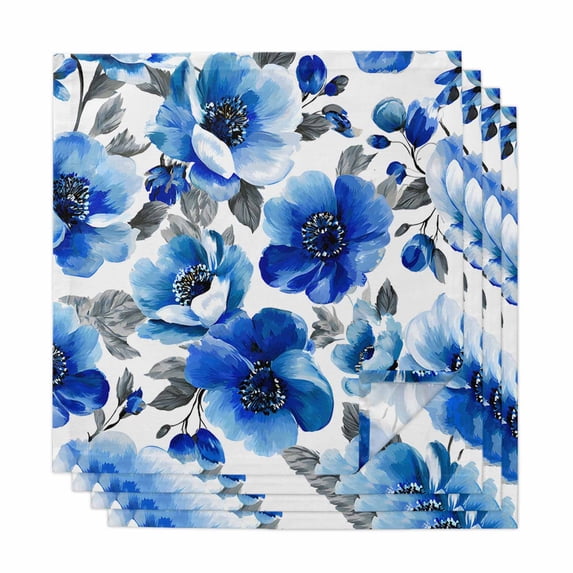 Cloth Napkins Set of 4 - 20x20 Inches, Blue Flowers Washable Reusable Table Napkins, Spring Watercolor Leaves Floral Plants Soft & Absortbent Dining Napkin for Party Wedding Hotel Restaurant