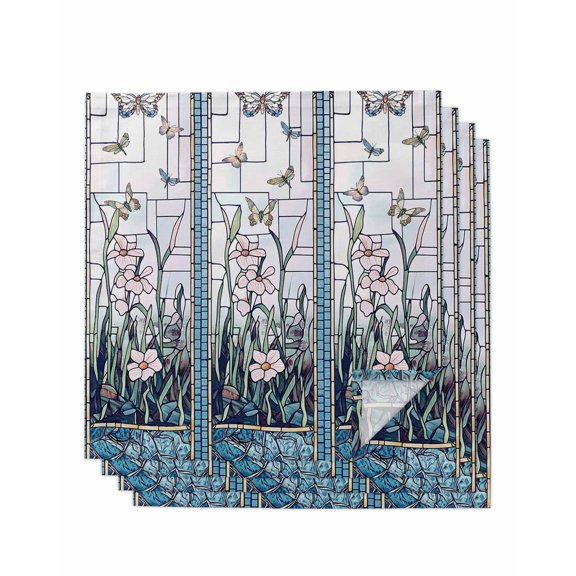 Cloth Napkins Set of 4 - 20x20 Inches, Blue Spring Floral Washable Reusable Table Napkins, Summer Butterfly Farmhouse Soft & Absortbent Dining Napkin for Party Wedding Hotel Restaurant