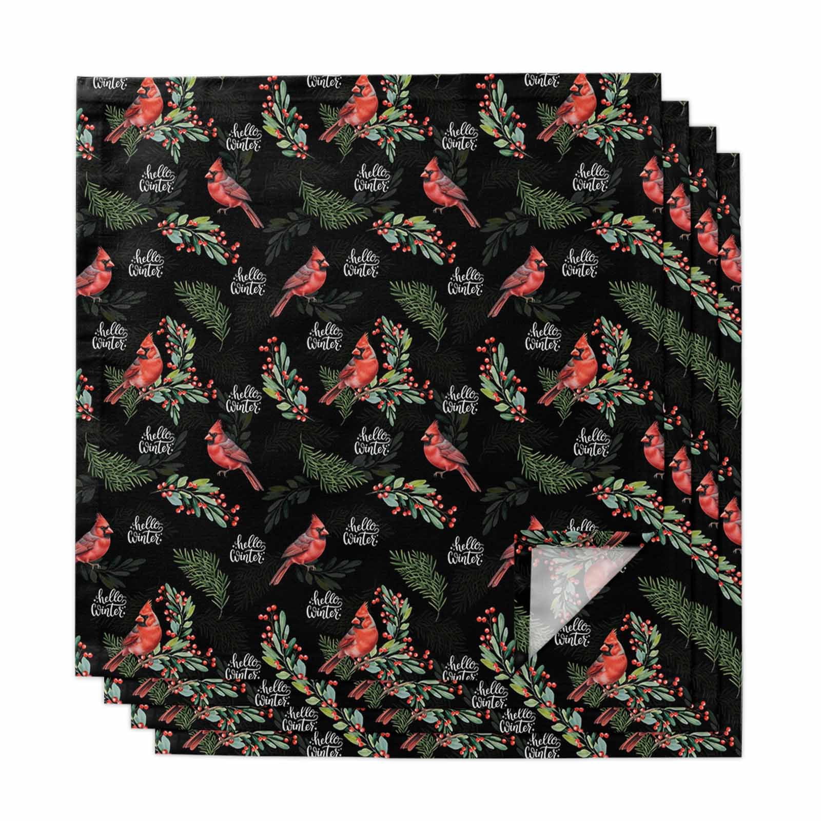 Cloth Napkins Set of 4 - 20x20 Inches, Cardinal Bird Washable Reusable ...