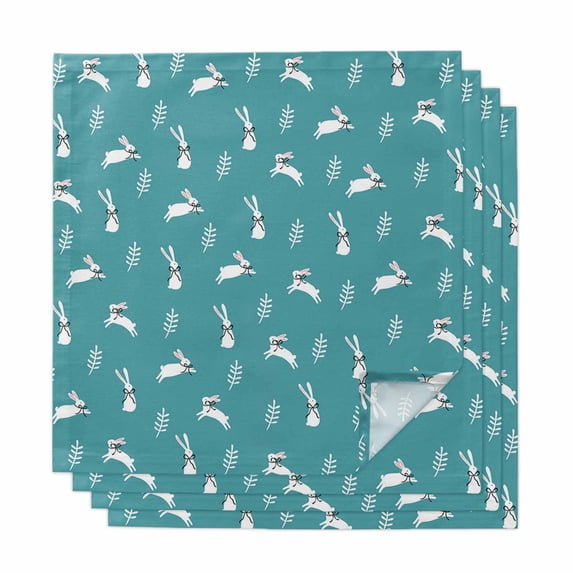 Cloth Napkins Set of 4 - 20x20 Inches, Easter Washable Reusable Table Napkins, Spring Bunny Botanical Eucalyptus Leaves Plants Soft & Absortbent Dining Napkin for Party Wedding Hotel Restaurant