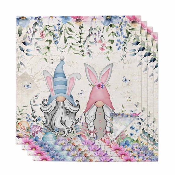 Cloth Napkins Set of 4 - 20x20 Inches, Gnomes Easter Washable Reusable Table Napkins, Colorful Spring Floral Weeping Eggs Retro Art Soft & Absortbent Dining Napkin for Party Wedding Hotel Restaurant