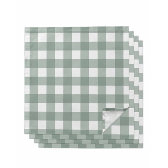Cloth Napkins Set of 4 - 20x20 Inches, Green Farmhouse Washable Reusable Table Napkins, Buffalo Plaid Check Lattice White Grid Soft & Absortbent Dining Napkin for Party Wedding Hotel Restaurant