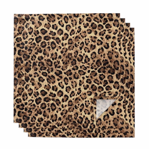 Cloth Napkins Set of 4 - 20x20 Inches, Leopard Printed Washable Reusable Table Napkins, Modern Animals Textured Brown Soft & Absortbent Dining Napkin for Party Wedding Hotel Restaurant