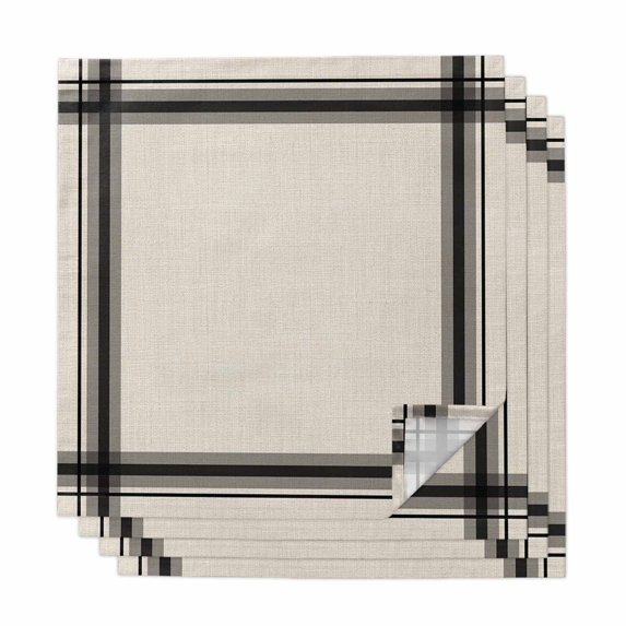 Cloth Napkins Set of 4 - 20x20 Inches, Modern Grid Washable Reusable Table Napkins, Boho Minimalist Vertical Stripes Beige Soft & Absortbent Dining Napkin for Party Wedding Hotel Restaurant