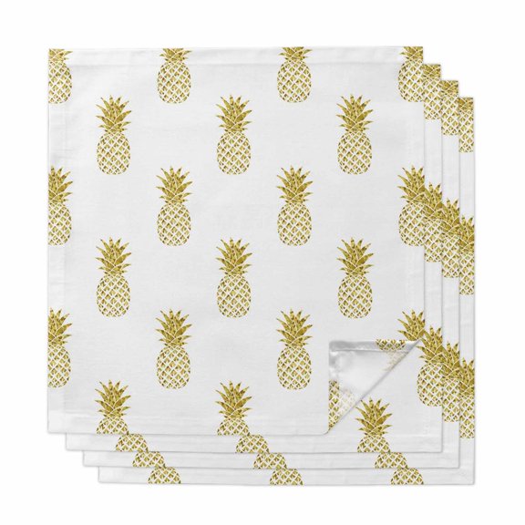 Cloth Napkins Set of 4 - 20x20 Inches, Pineapple Washable Reusable Table Napkins, Modern Abstract Yellow Fruits Textured Soft & Absortbent Dining Napkin for Party Wedding Hotel Restaurant