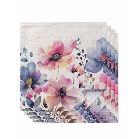 Cloth Napkins Set of 4 - 20x20 Inches, Pink Blue Spring Floral Washable Reusable Table Napkins, Vintage Summer Botanical Rustic Soft & Absortbent Dining Napkin for Party Wedding Hotel Restaurant