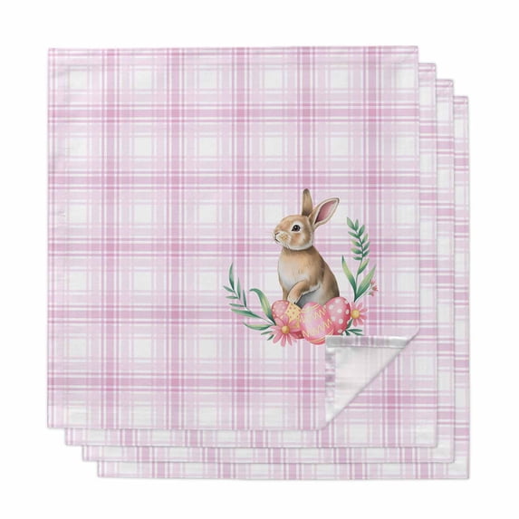 Cloth Napkins Set of 4 - 20x20 Inches, Pink Easter Washable Reusable Table Napkins, Bunny Eggs Spring Floral Stripes Farmhouse Soft & Absortbent Dining Napkin for Party Wedding Hotel Restaurant