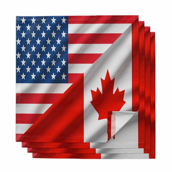 Cloth Napkins Set of 4 - 20x20 Inches, Red Blue American Flag Washable Reusable Table Napkins, Modern Maple Leaf Soft & Absortbent Dining Napkin for Party Wedding Hotel Restaurant