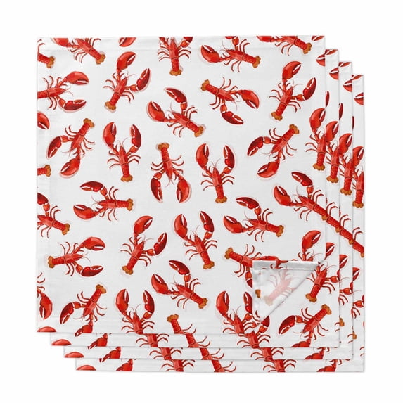 Cloth Napkins Set of 4 - 20x20 Inches, Red Lobster Washable Reusable Table Napkins, Summer Ocean Animal Minimalist Art Soft & Absortbent Dining Napkin for Party Wedding Hotel Restaurant